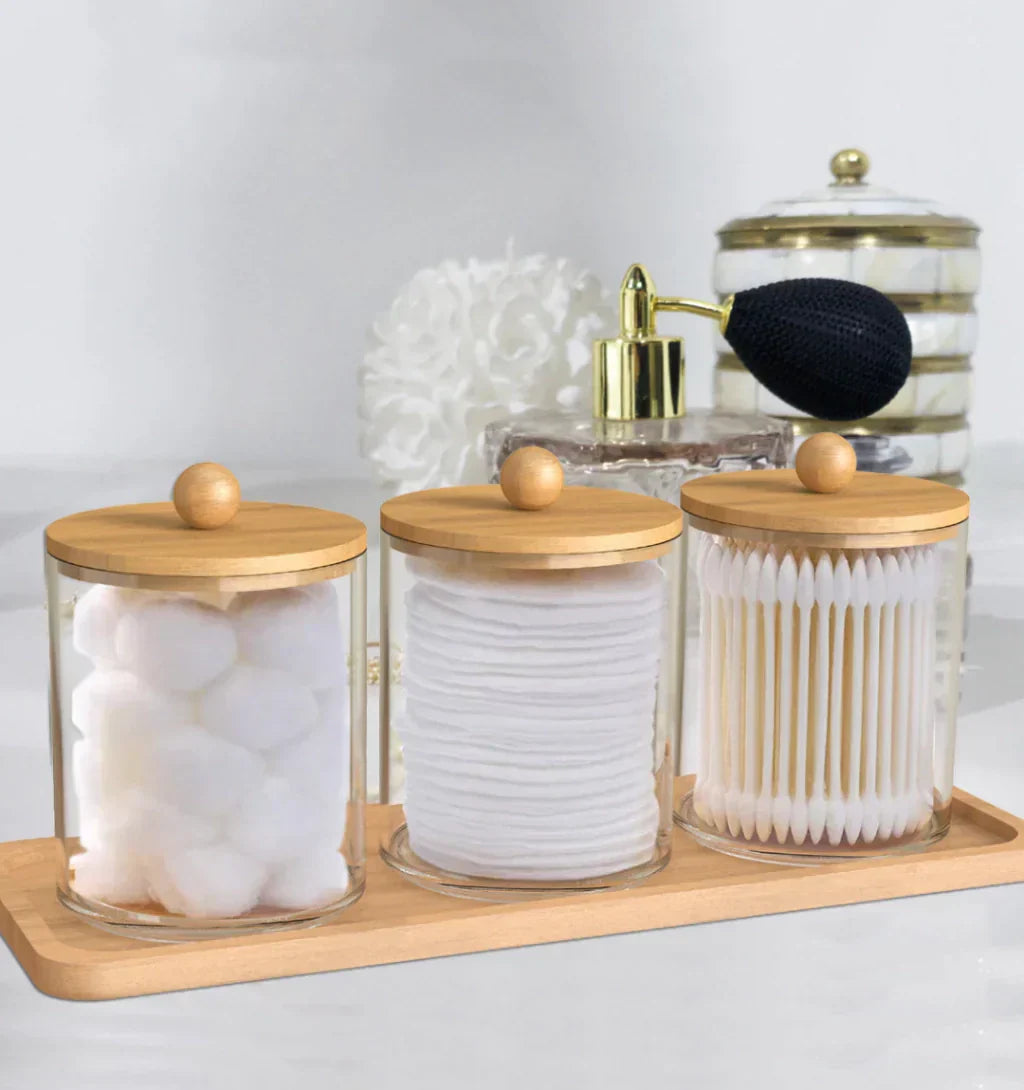 Juego de accesorios de baño de acrílico y bambú (3 piezas)