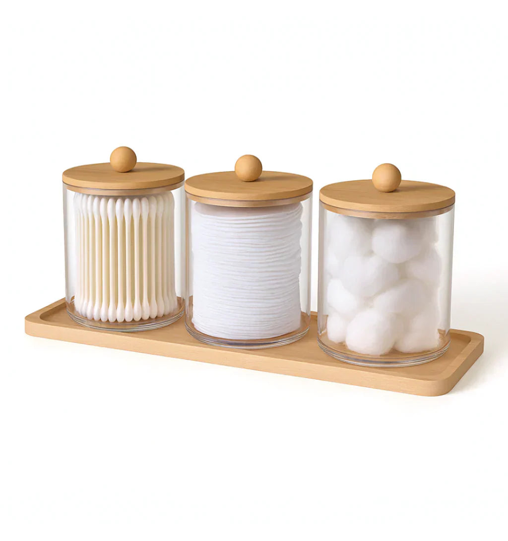 Juego de accesorios de baño de acrílico y bambú (3 piezas)